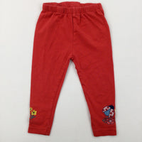 Ladybird & Flowers Embroidered Red Leggings - Girls 12-18 Months