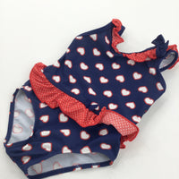 Hearts White, Red & Navy Swimming Costume - Girls 9-12 Months