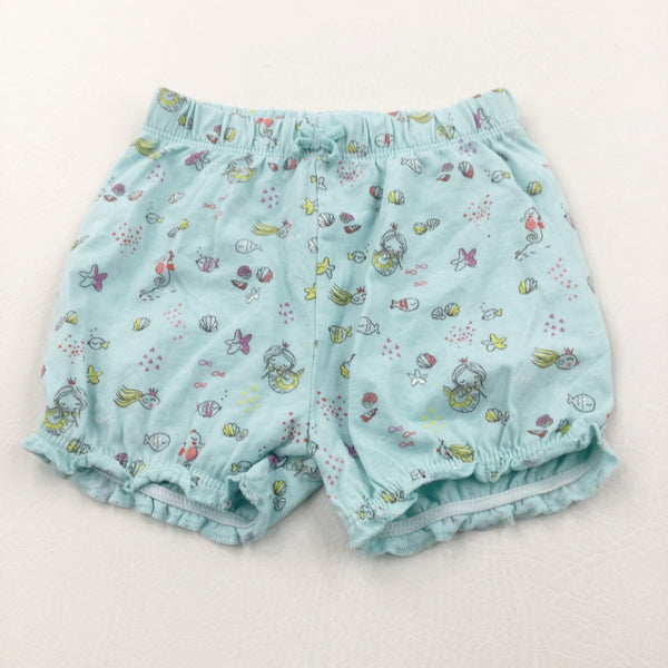 Starfish & Mermaids Light Blue Lightweight Cotton Shorts - Girls 9-12 Months