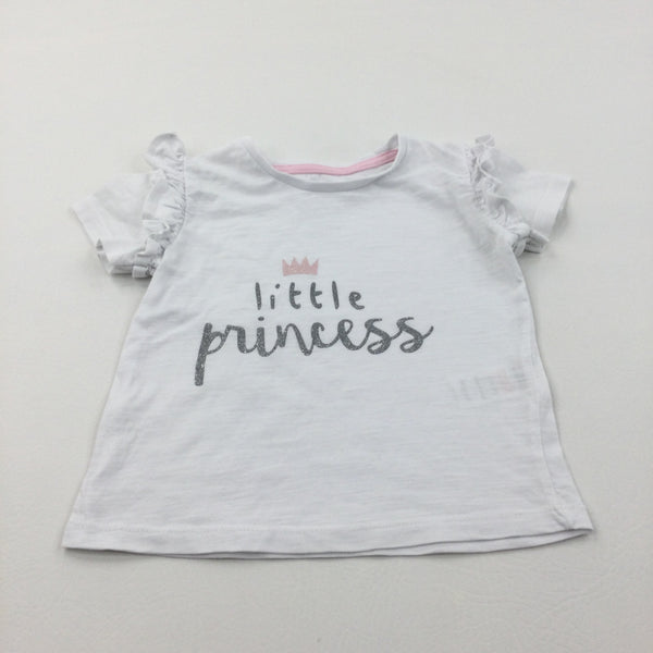 'Little Princess' Glittery White T-Shirt - Girls 9-12 Months