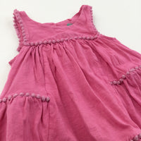 Pink Lightweight Jersey Sun Dress with Pom Pom Detailin - Girls 9-12 Months