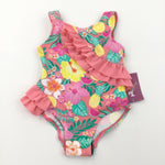 **NEW** Flowers Pink, Yellow & Green Swimming Costume - Girls 9-12 Months