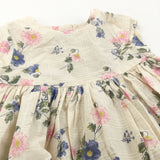 Flowers Cream, Pink & Blue Cotton Sun/Party Dress - Girls 9-12 Months