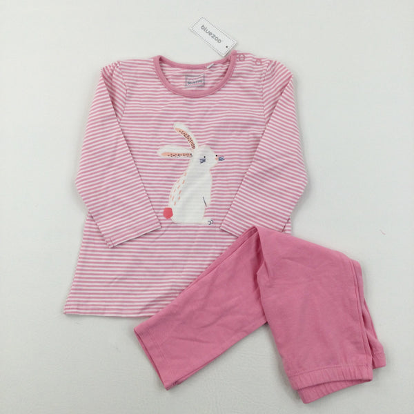 **NEW** Bunny Appliqued Pink & White Striped Top & Pink Leggings - Girls 12-18 Months