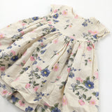 Flowers Cream, Pink & Blue Cotton Sun/Party Dress - Girls 9-12 Months