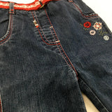 Flower Embroidered Dark Blue Lined Denim Jeans - Girls 12-18 Months