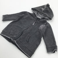 Dinosaur Badge Charcoal Grey Zip Up Hoodie Sweatshirt - Boys 3-6 Months