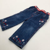Flower Embroidered Dark Blue Lined Denim Jeans - Girls 12-18 Months