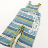 Dinosaur Blue, Cream & Lime Green Striped Jersey Dungarees - Boys 12-18 Months