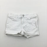 White Cotton Twill Shorts with Adjustable Waistband - Girls 18-24 Months