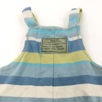 Dinosaur Blue, Cream & Lime Green Striped Jersey Dungarees - Boys 12-18 Months
