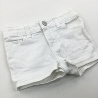 White Cotton Twill Shorts with Adjustable Waistband - Girls 18-24 Months