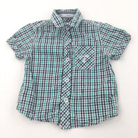 'Junior J' Motif Navy, White & Green Checked Cotton Shirt - Boys 12-18 Months