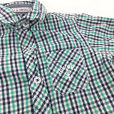 'Junior J' Motif Navy, White & Green Checked Cotton Shirt - Boys 12-18 Months