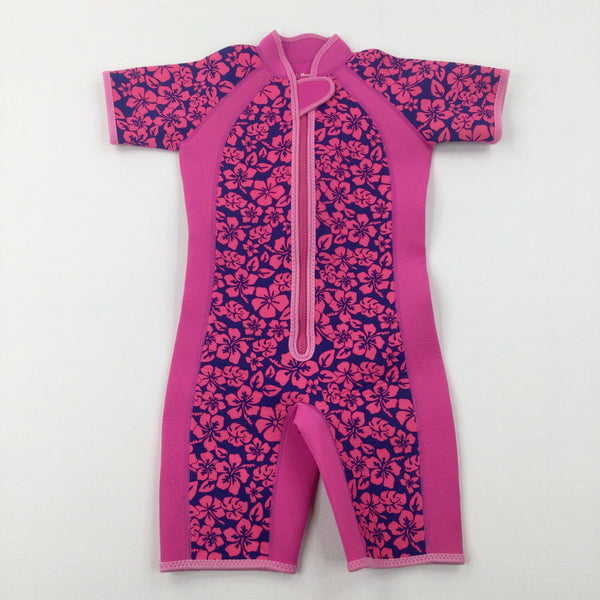 Tropical Flowers Pink & Navy Wetsuit - Girls 4-5 Years