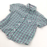 'Junior J' Motif Navy, White & Green Checked Cotton Shirt - Boys 12-18 Months