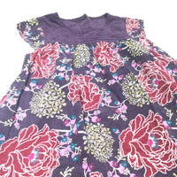 Flowers Purple Lightweight Corduroy Dress - Girls 12-18 Months