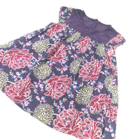 Flowers Purple Lightweight Corduroy Dress - Girls 12-18 Months