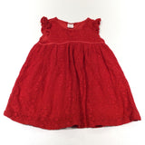 Red Jersey Party Dress with Lacey Overlay - Girls 9-12 Months