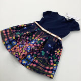 **NEW** Flowers Navy Party Dress With Gold Belt - Girls 12-18 Months