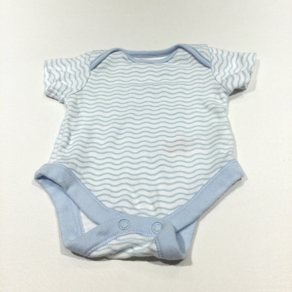 Blue & White Wavy Lines Short Sleeve Bodysuit - Boys Newborn