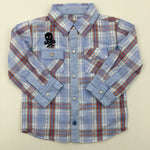 Skull Embroidered Blue Checked Long Sleeve Shirt - Boys 18-24 Months