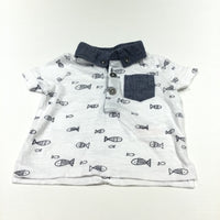 Fish Navy & White Polo Shirt with Denim Effect Collar - Boys Newborn - Up To 1 Month
