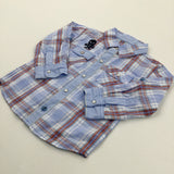 Skull Embroidered Blue Checked Long Sleeve Shirt - Boys 18-24 Months