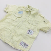 Appliqued Badges Pale Yellow Cotton Shirt - Boys 12-18 Months