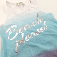 'Beach Please' Blue, Pink & White Vest Top with Tassle Hem - Girls 3 Years