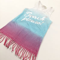 'Beach Please' Blue, Pink & White Vest Top with Tassle Hem - Girls 3 Years