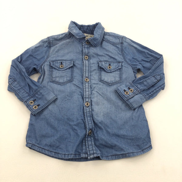 Blue Denim Effect Cotton Shirt - Boys 18-24 Months