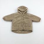 Beige Line Corduroy Jacket with Hood - Boys 6-9 Months