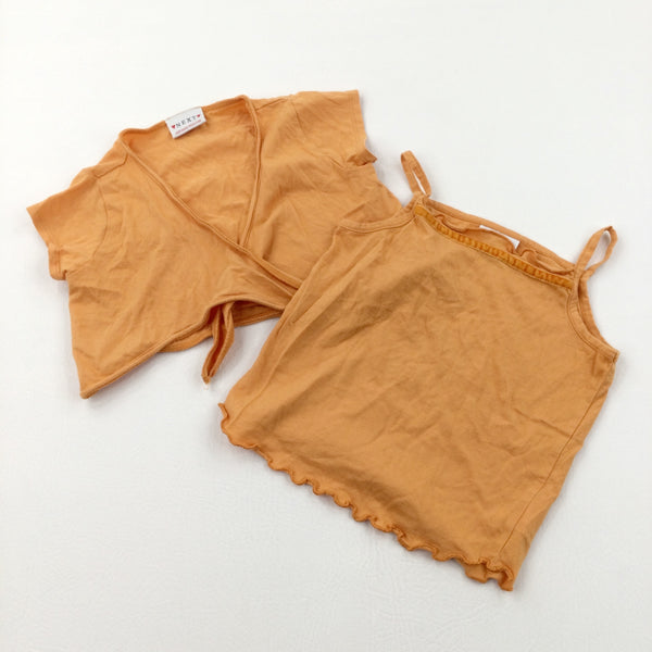 Orange Vest Top & Tie Front Jersey Short Sleeve Cardigan - Girls 2-3 Years