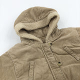 Beige Line Corduroy Jacket with Hood - Boys 6-9 Months