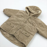 Beige Line Corduroy Jacket with Hood - Boys 6-9 Months