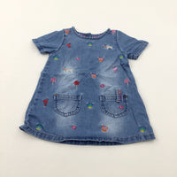 Blue Animals Embroidered Denim Dress - Girls 9-12 Months