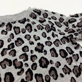 Animal Print Grey Sweatshirt Dress - Girls 5 Years