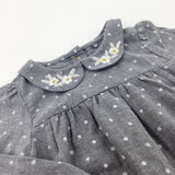 Flower Motif Grey Polka Dress - Girls 9-12 Months