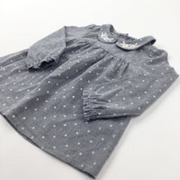 Flower Motif Grey Polka Dress - Girls 9-12 Months