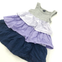 Grey, Lilac, Purple & Navy Jersey & Cotton Sun Dress - Girls 12-18 Months