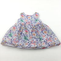 Flowers & Leaves Blue, Pink & White Polyester Party Dress - Girls 12-18 Months