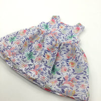 Flowers & Leaves Blue, Pink & White Polyester Party Dress - Girls 12-18 Months