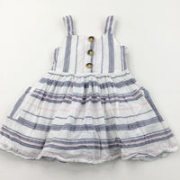 White, Blue & Pink Cotton Sun Dress - Girls 3-4 Years