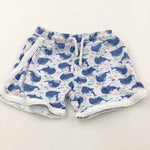 Whales Glittery Blue & White Lightweight Jersey Shorts - Girls 12-18 Months