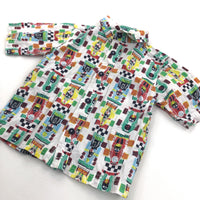 Colourful Racing Cars White Cotton Shirt - Boys 9-12 Months