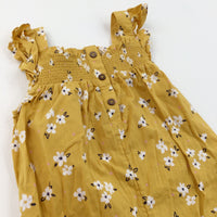 Flowers Mustard Yellow & White Sleeveless Cotton Jumpsuit - Girls 3-4 Years