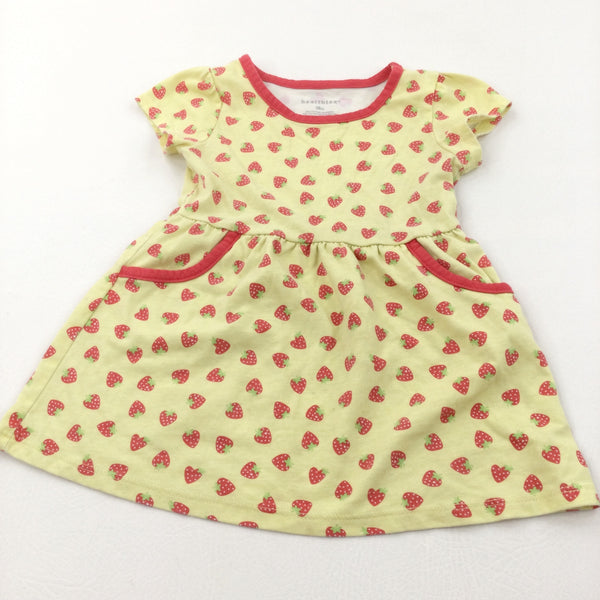 Strawberries Yellow & Red Jersey Dress with Pockets - Girls 12-18 Months