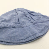 Flower Embroidered Blue Cotton Sun Hat - Girls 12-18 Months