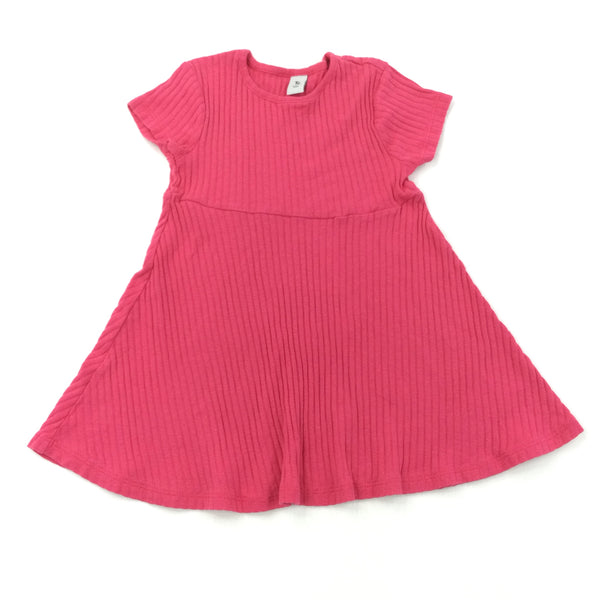 Pink Ribbed Short Sleeve Dress - Girls 2-3 Years
